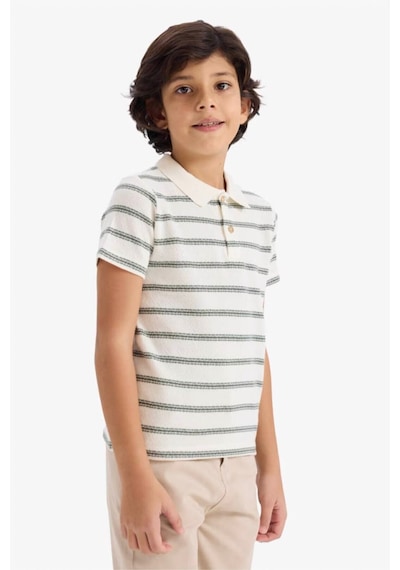 Defacto Erkek Çocuk Regular Fit Polo Yaka Çizgili Kısa Kollu Polo Tişört G6731a826smer105 Ekru-er105