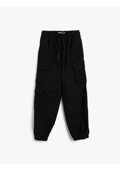 Koton Jogger Paraşüt Pantolon Cepli Beli Bağlamalı Pamuklu Siyah 5wkb40013tw Siyah