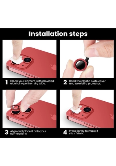 Apple Uyumlu   iPhone 13 Mini Kamera Koruyucu Lens Mercek Metal Çerçeveli 2li Set Kırmızı Red
