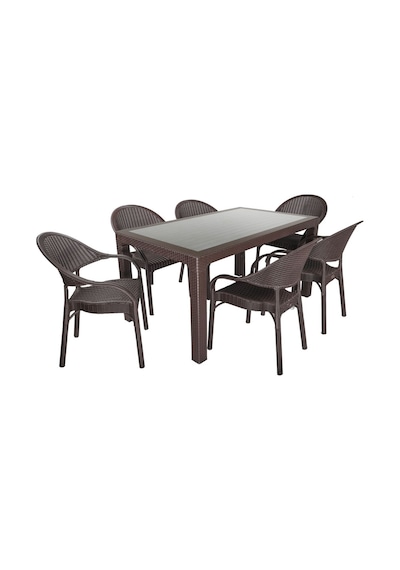 Depootoptan Mandella Elit Rattan 90 x 150 CM Eylül Koltuk Camlı Masa Takımı Kahver
