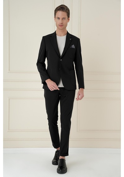 Efor Slim Fit Mono Yaka Çift Yırtmaç Torba Cep Casual Siyah Ceket C 697 Siyah