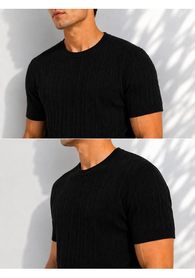 Ribana Erkek Bisiklet Yaka Kısa Kollu Esnek Örme Triko T-shirt 26091 Siyah