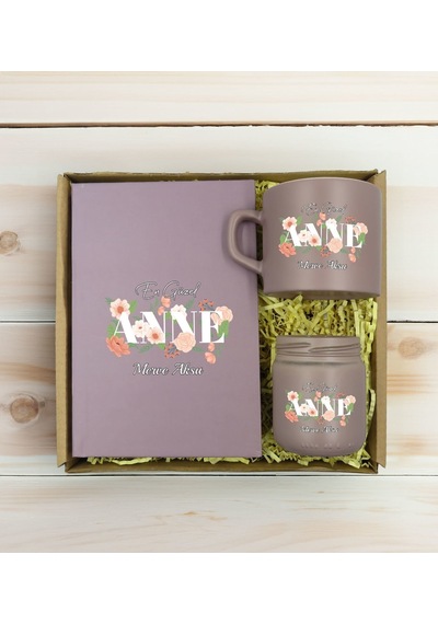 Bk Gift Kişiye Özel İsimli Dtf Anne Temalı Mat Gri Defter & Kahve Fincanı & Mum Hediye Seti-4, Anneye Hediye, Anneler Günü Hediyesi Kobitmeyencom30786