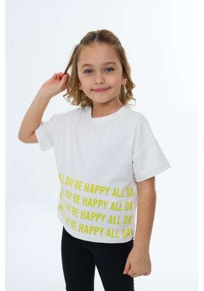 Toontoy Kids Toontoy Kız Çocuk Happy All Day Baskılı Tişört Ekru