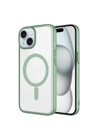 Apple Uyumlu iPhone 15 Kılıf Wireless Şarj Özellikli Sert Pc Zore Mat Riksos M-safe Kapak Yeşil
