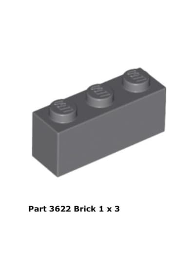 Yedek Parçalar: Brick: Duvar Parçası: 100 Adet 1x3 Koyu Gri 3622 - Parts: Brick: 100 Piece 1x3 Dark Bluish Gray 3622
