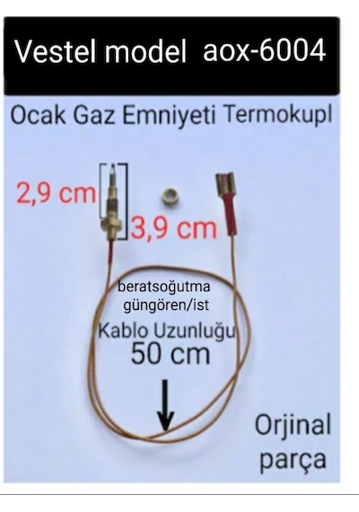Vestel Uyumlu Ankastre Ocak Termokupl Gaz Emniyet Sensörü Model Aox-6004