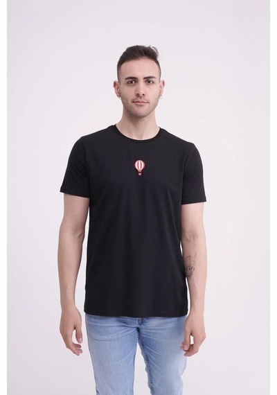 The Socks Company 23scts240u Uçan Balon Nakışlı Bisiklet Yaka Siyah Tshirt 001