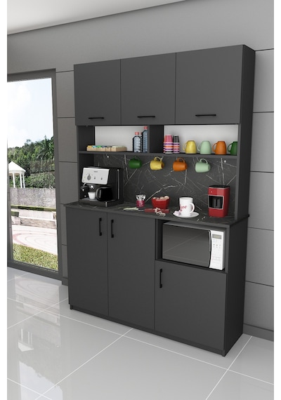 Asra Trend Kahve Köşesi KAHVE03 %100 MDF Çok Amaçlı Mutfak Dolabı Antrasit - Royal Mermer