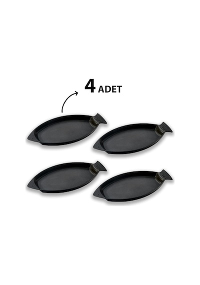 Lava Döküm 4 Lü Set Balık Tabağı Döküm Demir Yekpare Kulplu Ölçü 15x24cm.