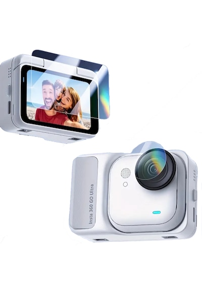 Teknoroket Insta360 Go Ultra Temperli Cam Ekran Koruyucu 9h 2 Parça: Arka Ekran + Lens Şeffaf
