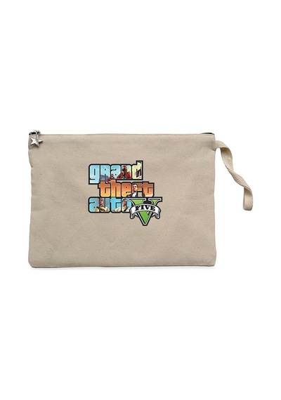 Grand Theft Auto Five Mans  Krem Clutch Cüzdan / El Çantası Krem