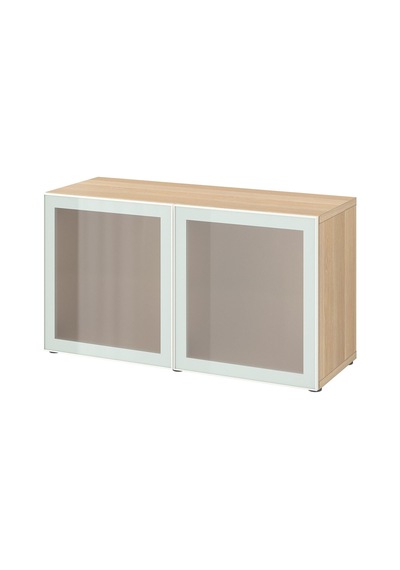 Raf Ünitesi, Ağartılmış Meşe Görünümlü-beyaz-buzlu Cam, 120x42x64 Cm, Glassvık Beyaz