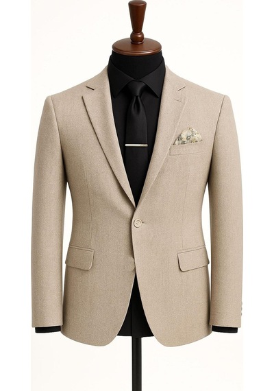 Classics Men Erkek İtalyan Kesim Tek Düğmeli Blazer Ceket Klasik Ve Modern Şıklık Krem