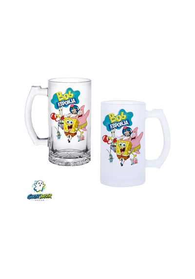 Sünger Bob Kulplu Bira Bardağı Buzlu Veya Şeffaf Seçenekli 0354