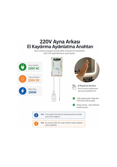 AYNA ARKASI 220V EL KAYDIRMA IŞIK ANAHTARI