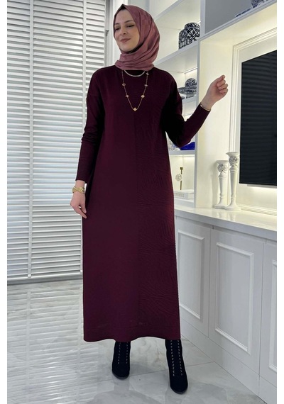 Rabia Şamlı Zebra Desen Triko Elbise Bordo Normal