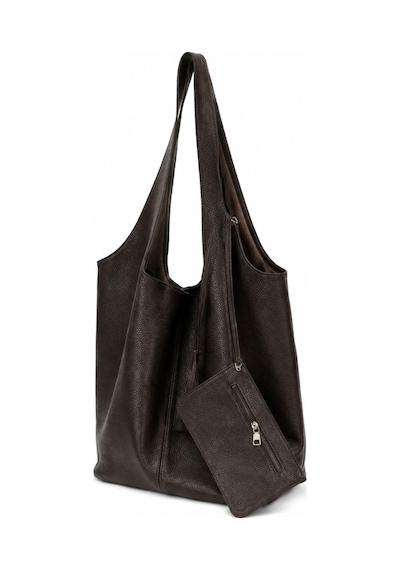 Levano Leather Hakiki Deri Kadın Omuz Çantası Geniş İç Hacimli Büyük Günlük Tote Çanta Kahverengi