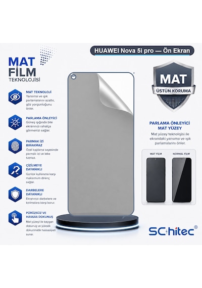 Huaweı Nova 5i Pro Uyumlu Ön Yüzey Mat Hidrojel Ekran Koruyucu