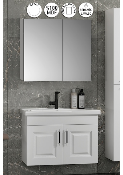 Salkım 65 Cm Beyaz Balon Mdf Seramik Lavabolu Asma Banyo Dolabı Takımı Salkım 65 Cm Beyaz Balon Mdf Seramik Lavabolu Asma Banyo Dolabı Takımı