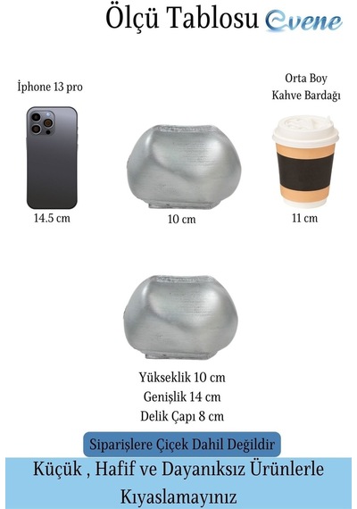 Saksı Çiçek Kaktüs Saksısı Lüx 14 Cm Elips Desen Saksı Çiçeklik - Gümüş Eskitme