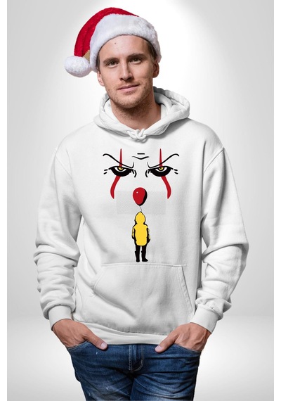 Pennywise Vs Georgie Korku Filmi Kadın Erkek Beyaz Kapüşonlu Sweatshirt Hoodie Beyaz