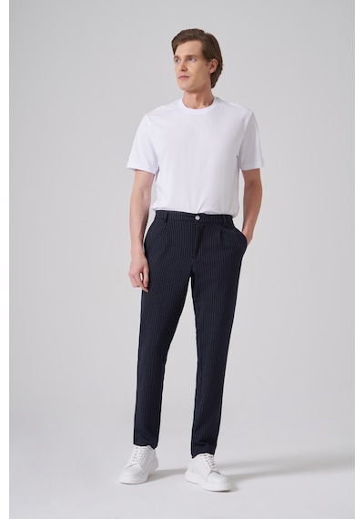 Morven Erkek Lacivert Trend Çizgili Slim Fit Pantolon 25ms003043200 Lacivert