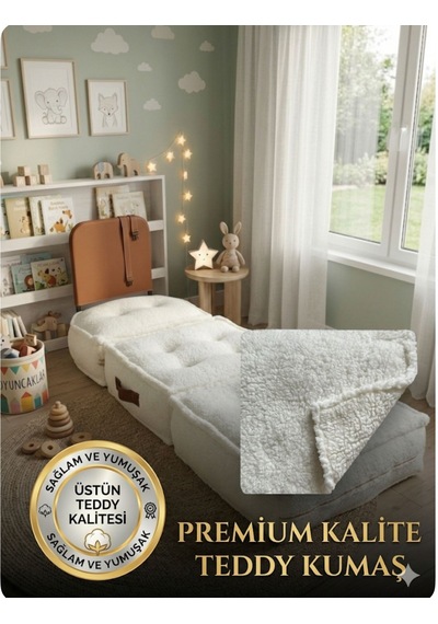 Viscolog Comfy Premium Teddy Kumaşlı Fermuarlı Modüler Çocuk Koltuğu Aktivite Ve Yer Minderi Seti 50x50 70cm Krem