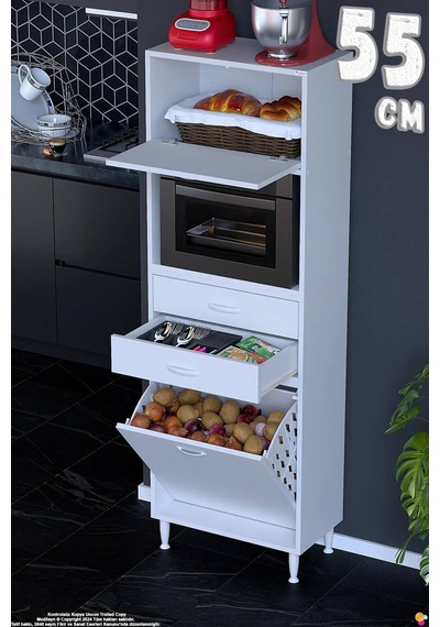 Duru 55 Cm Çok Amaçlı Fırın Dolabı Sepetli Kapaklı 2 Çekmeceli Dolap Banyo Kirli Çamaşır Dolabı Beyaz Duru 55 Cm Çok Amaçlı Fırın Dolabı Sepetli Kapaklı 2 Çekmeceli Dolap Banyo Kirli Çamaşır Dolabı Beyaz