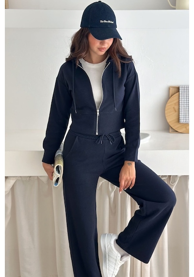 Noa & Noa Kadın Fermuarlı Kapüşonlu Takım Sportif & Günlük Konfor Lacivert