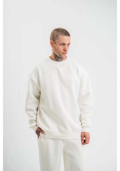 Uzun Kol Bisiklet Yaka Basic Sweatshirt - Beyaz Beyaz