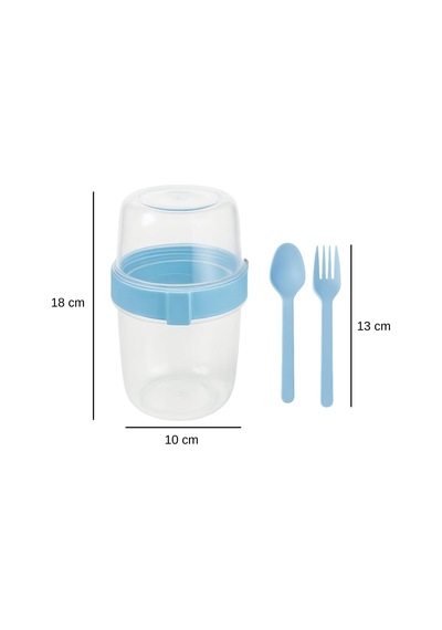 Açık Mavi Saklama Kabı 2 Katlı Taşınabilir Yemek Kabı, Kaşık Ve Çatal Dahil 18x10 Cm Çok Renkli