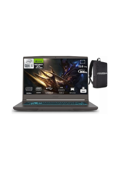 MSI Thın 15 B12ucx2634xtrk20 i5-12450H 16 GB 512 GB SSD RTX2050 15.6" W11P Dizüstü Bilgisayar
