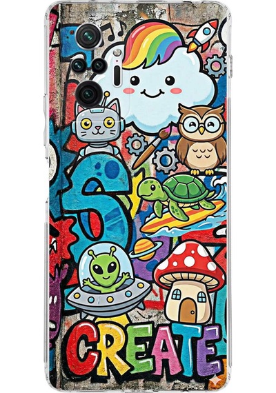 Redmi Note 10 Pro 5g İle Uyumlu Grafiti Create Art Tasarımlı Şeffaf Silikon Kılıf Şeffaf