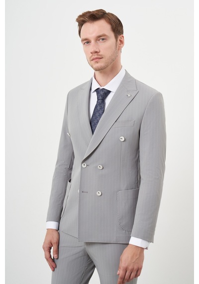 Morven Erkek Gri Polyamide Trend Kruvaze Slim Fit Sivri Yaka Takım Elbise 24ys001004100 Gri