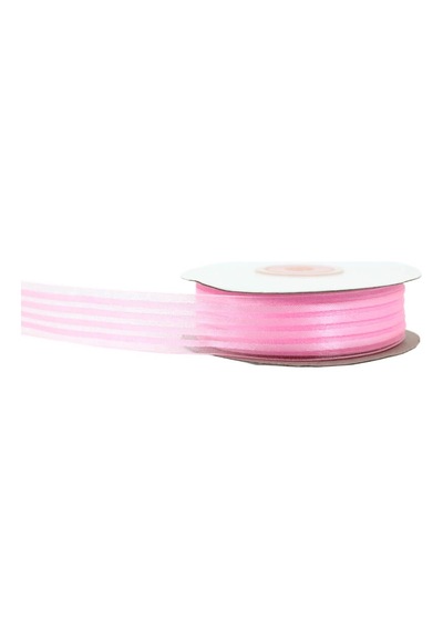 Şifon Kurdele. 4 Yollu ve Saten Çizgili. 2.50 Cm X 23 Mt - Pembe