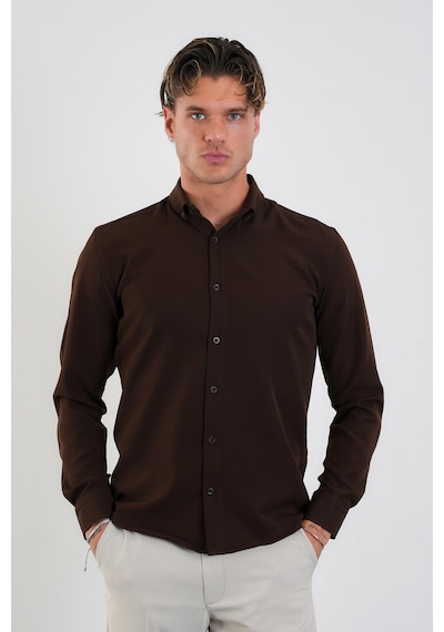 Redline Flex Slim Fit Yumuşak Kolay Ütü Nefes Alan Erkek Gömlek Kahve