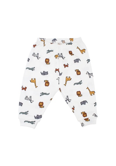 Bebegen Erkek Bebek Ekru Renkli Hayvanlar Alemi Baskılı Çıtçıtlı Pijama Takımı Çok Renkli