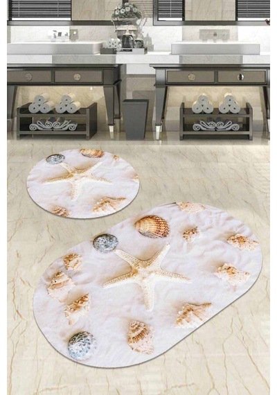 Kemik Marin Desen Banyo Halısı Klozet Oval Paspas Seti Bs078n11