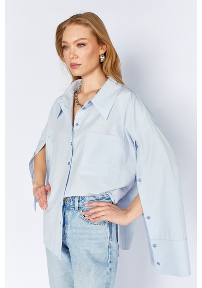 Manche Kol Detaylı Oversize Poplin Gömlek Mks1610113-1 - Bebe Mavi