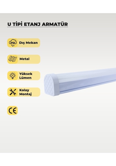 54w U Tipi Etanj Armatür 6500k Beyaz Işık - Ip65 Beyaz - Beyaz Işık