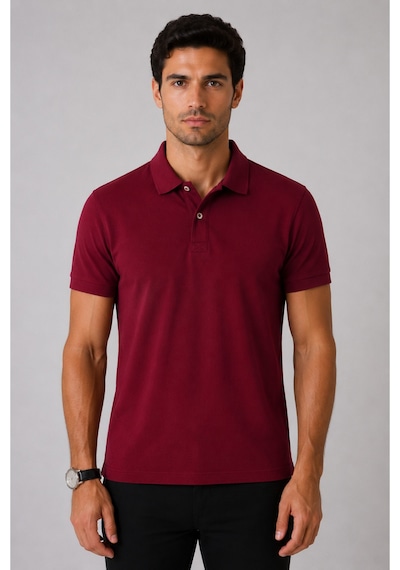 Parshey Regular Fit %100 Pamuk Polo Yaka Yarım Kollu Basic T-shirt Bordo