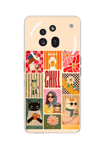 Nothing Phone 3a Pro Uyumlu Cool Chill Krem Pop Art Kolaj Baskılı Silikon Kılıf