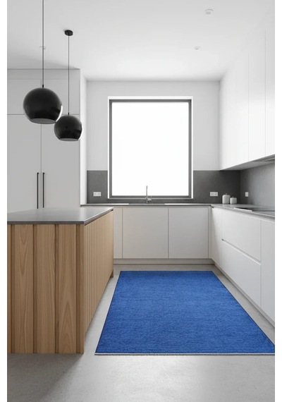 Mavi Modern Düz Yıkanabilir Antibakteriyel Halı - Yo11500j
