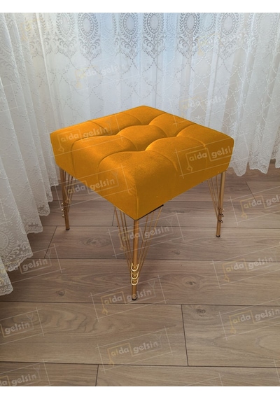 Modern Dilim Puf Ayakucu Puf Gold Metal Ayak 45 45 Sarı