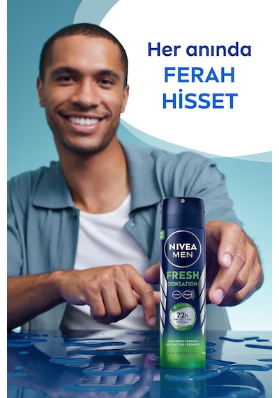 Men Erkek Sprey Deodorant Fresh Sensation 150ml, 72 Saat Anti-perspirant, X3 Adet
