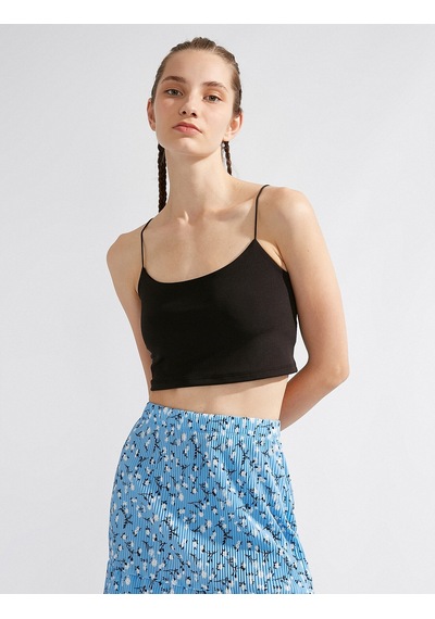 Koton İnce Askılı Crop Atlet Siyah 0yal38073ok
