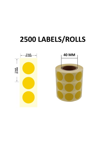 Renkli Kuşe Rulo Çap Etiketi 25mm X 25mm 2500 Adet Yan Yana 3 Lü