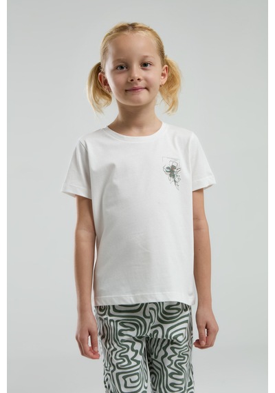 Toontoy Kız Çocuk Göğsü Baskılı Pijama Takım Yeşil