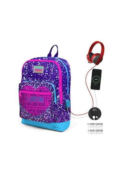 Coral High Mor Mavi Kalp Usb Soketli Üçlü İlkokul Çanta Seti - Kız Çocuk